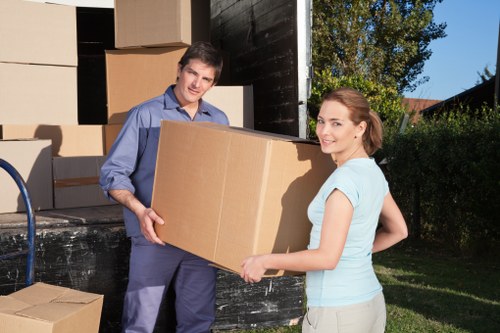 Business relocation equipment and boxes prepared for transport