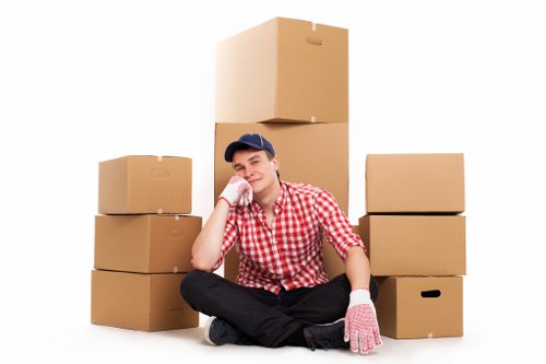 Packed household items and furniture ready for a Temple home move