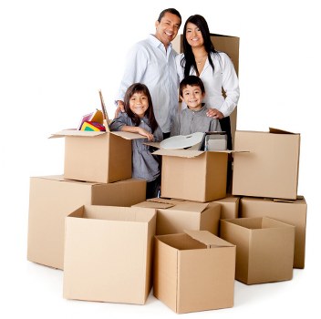 Packed boxes and labelled items ready for removals in Temple